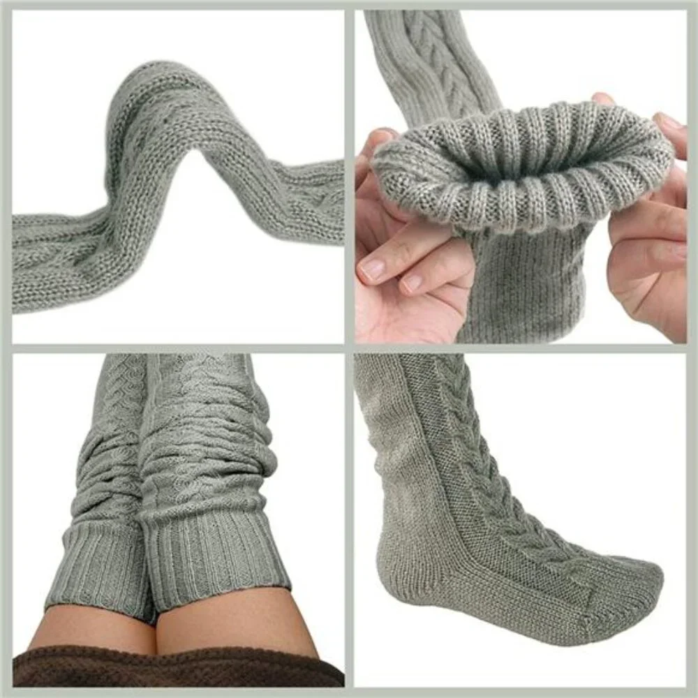 VETHIN Women's Cable Knit Thigh High Socks - Over Knee High Long Leg Stockings